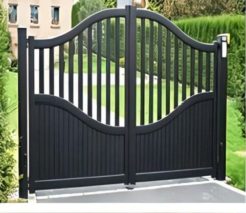 Black arched-top swing gates