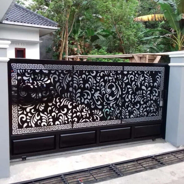 Sliding gate with a laser-cut screen infill